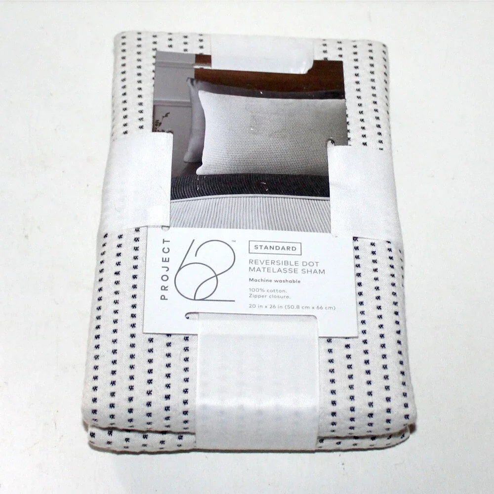 Project 62 White Dot Woven Pillow Cover Matelasse Sham reversible white gray